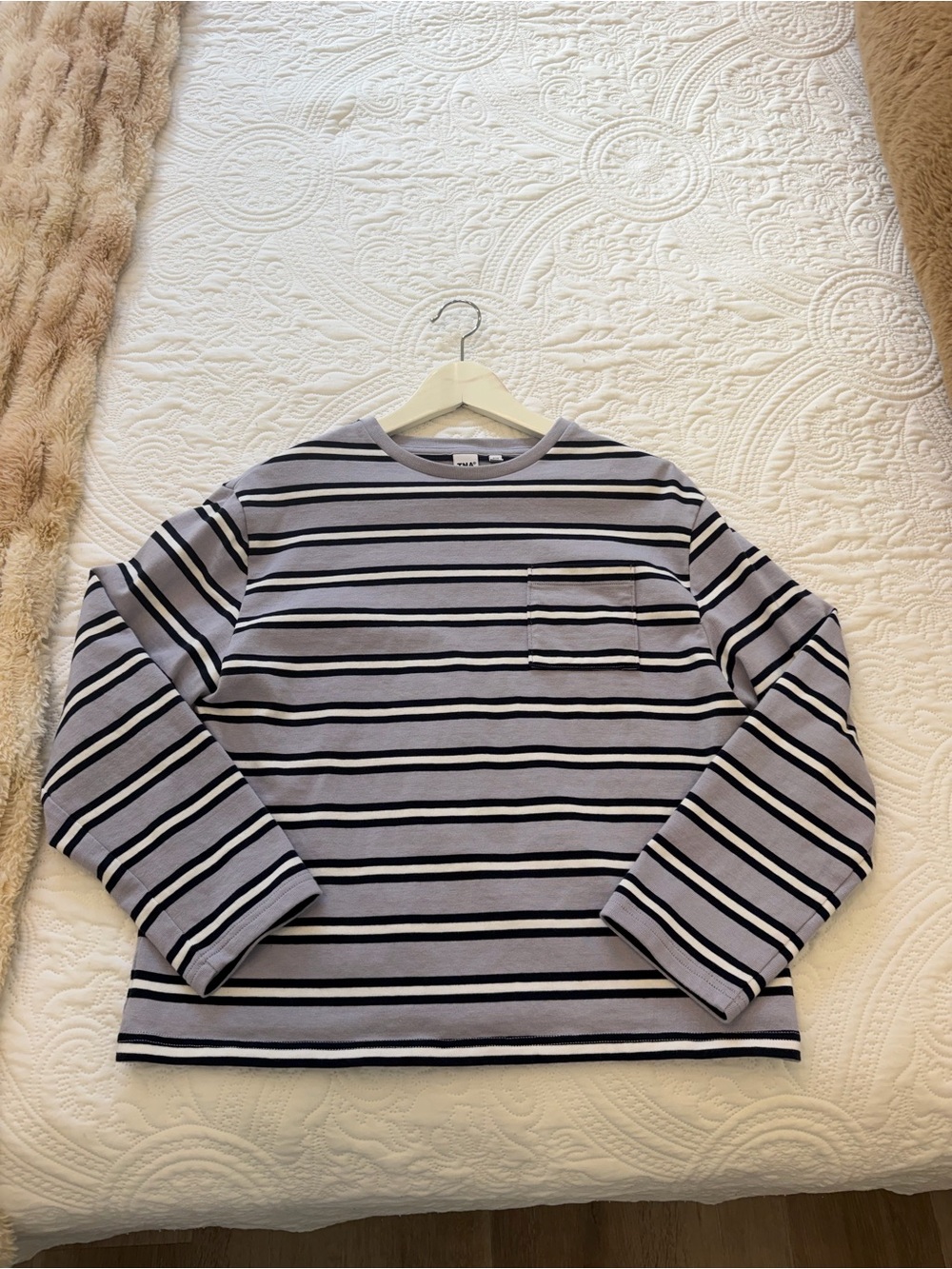 TNA mightycotton stripe long sleeve top - purple & navy stripe BRAND NEW!